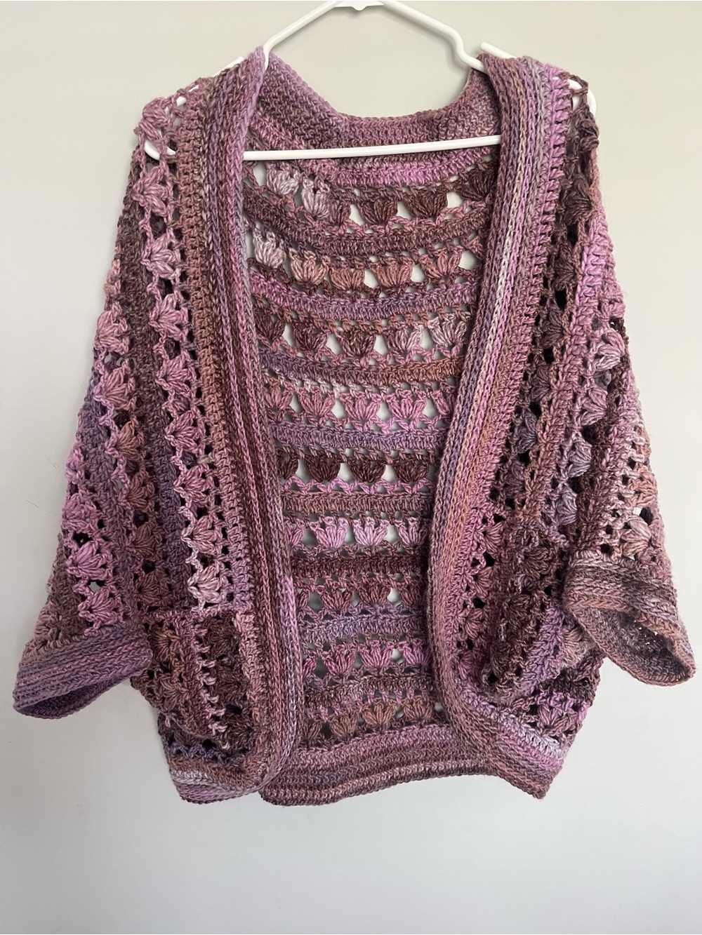 Open Knit Crochet Cardigan Sweater - Mauve Pink HANDMADE